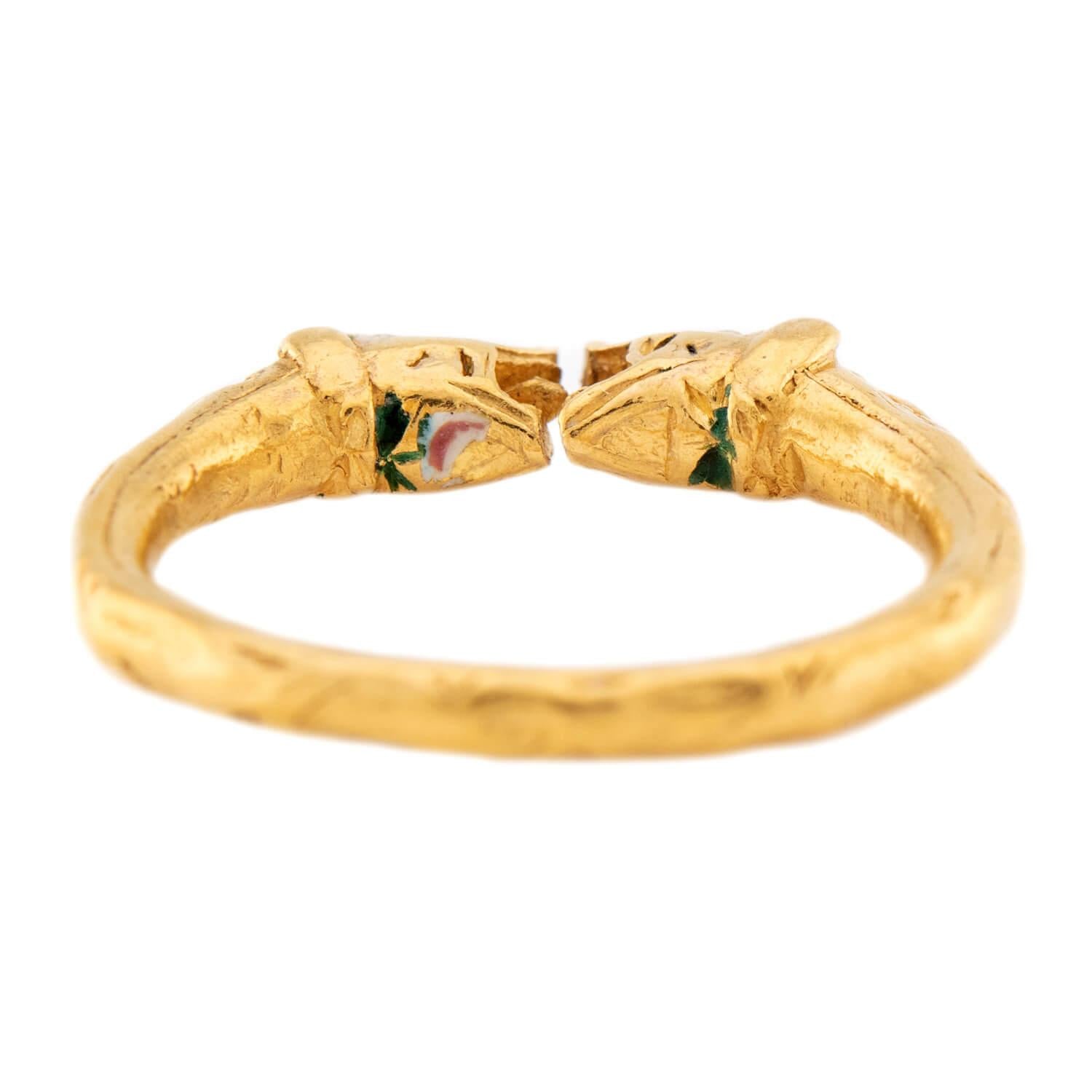 Victorian 24k Renaissance Revival Enamel Figural Ring Set