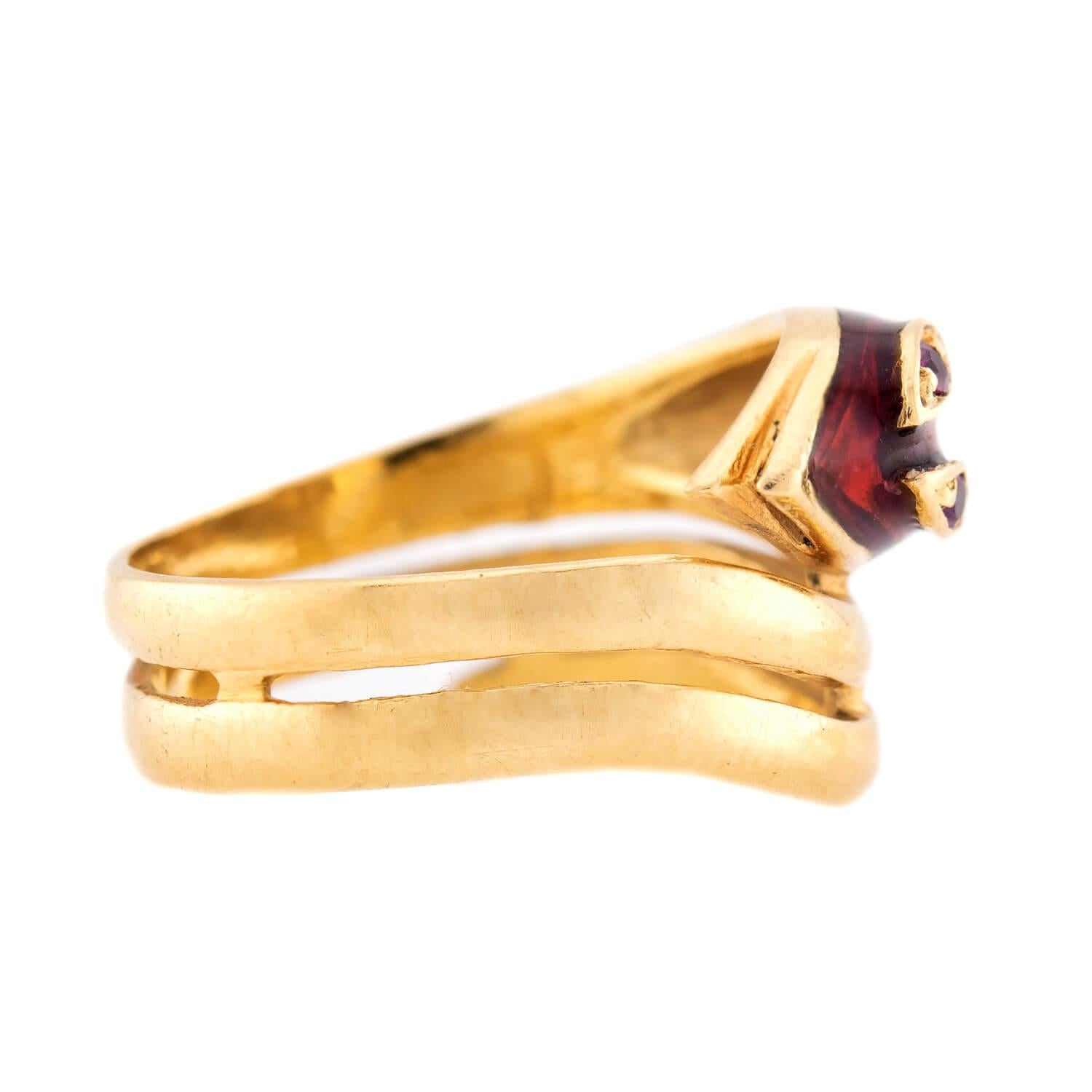 Estate 18k Ruby and Enamel Snake Ring
