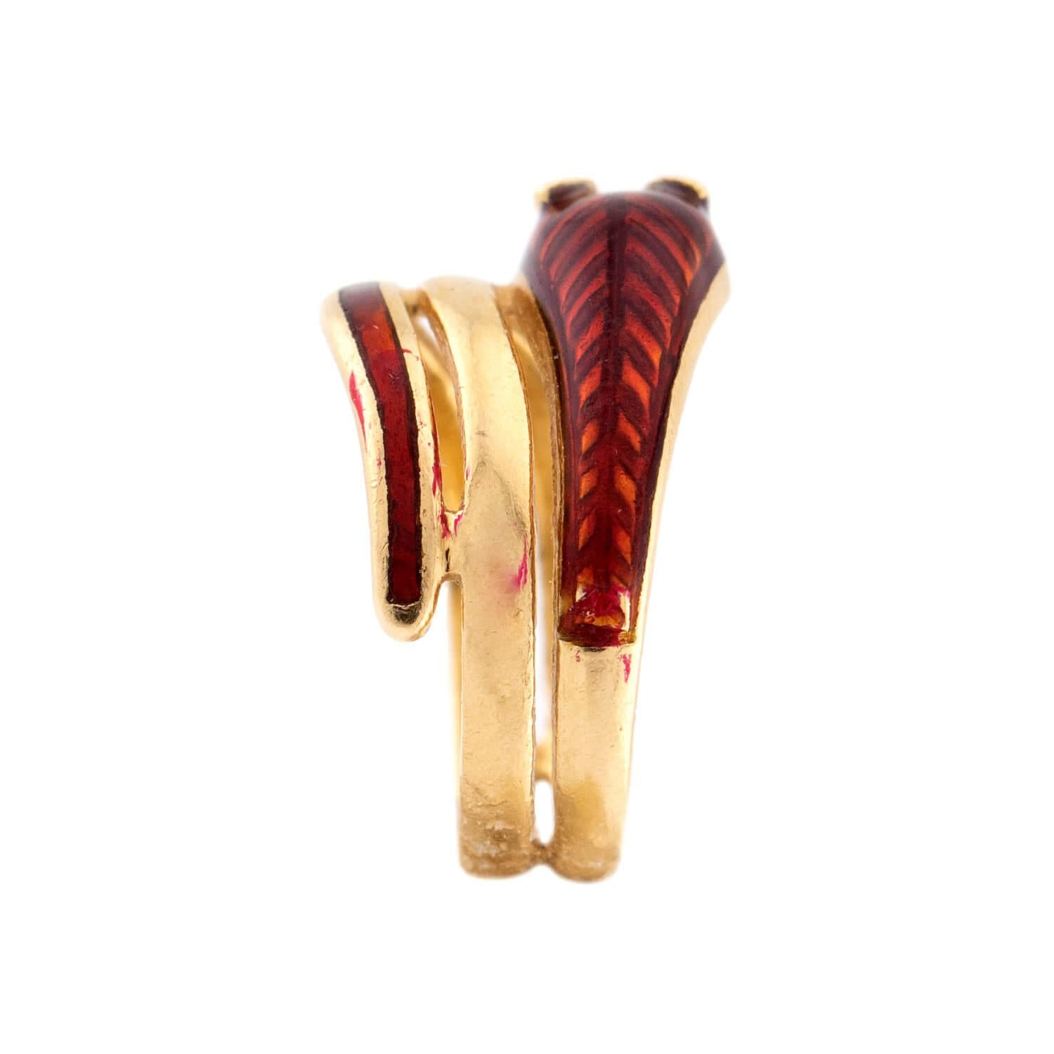 Estate 18k Ruby and Enamel Snake Ring