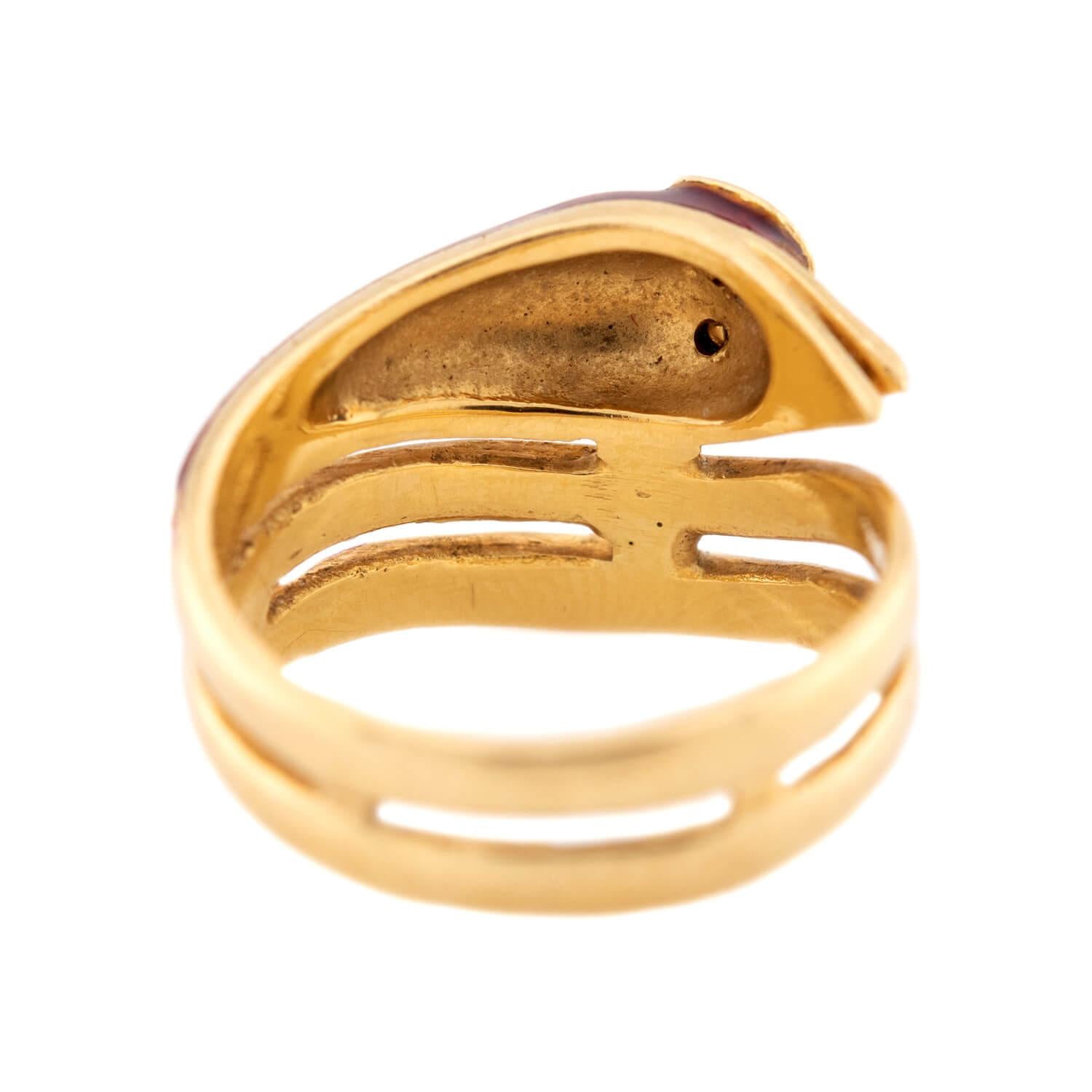 Estate 18k Ruby and Enamel Snake Ring