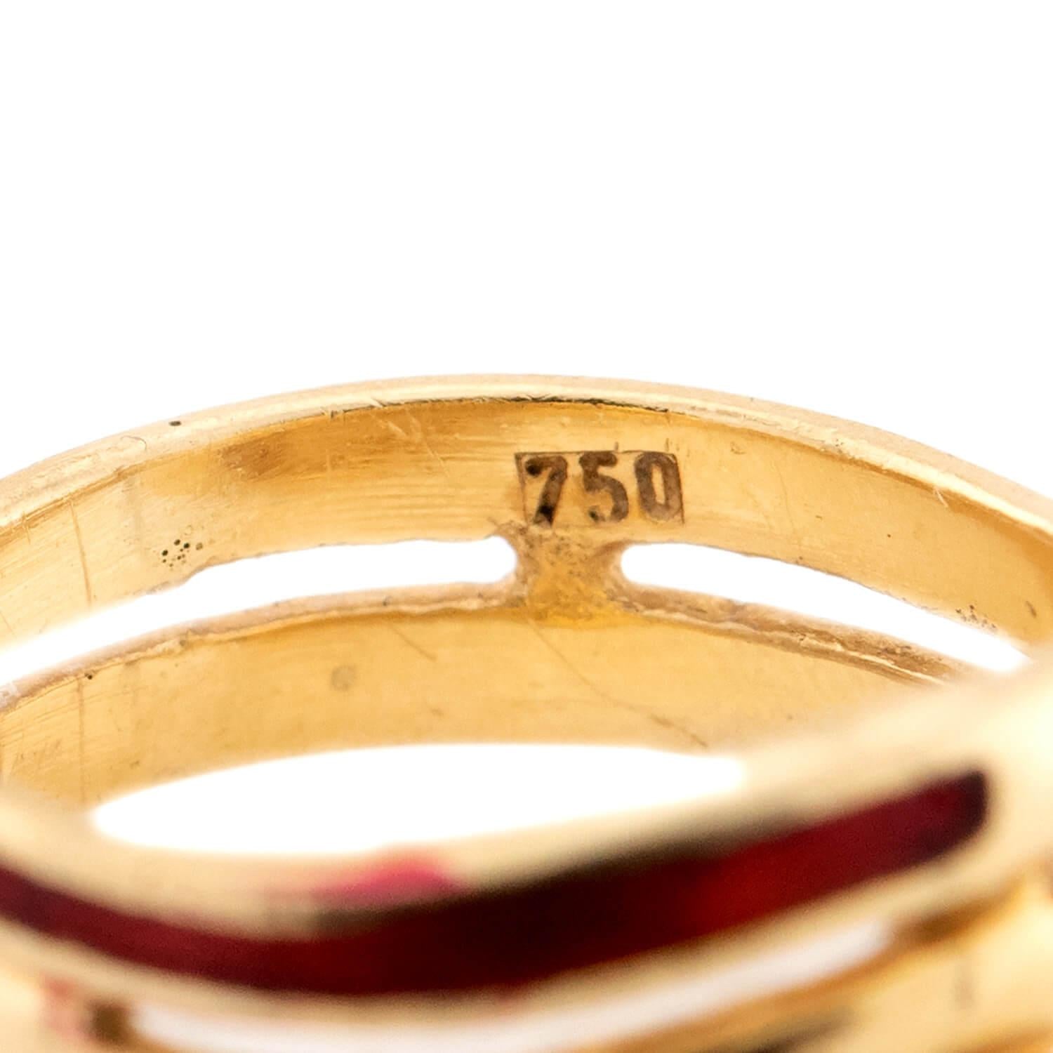 Estate 18k Ruby and Enamel Snake Ring