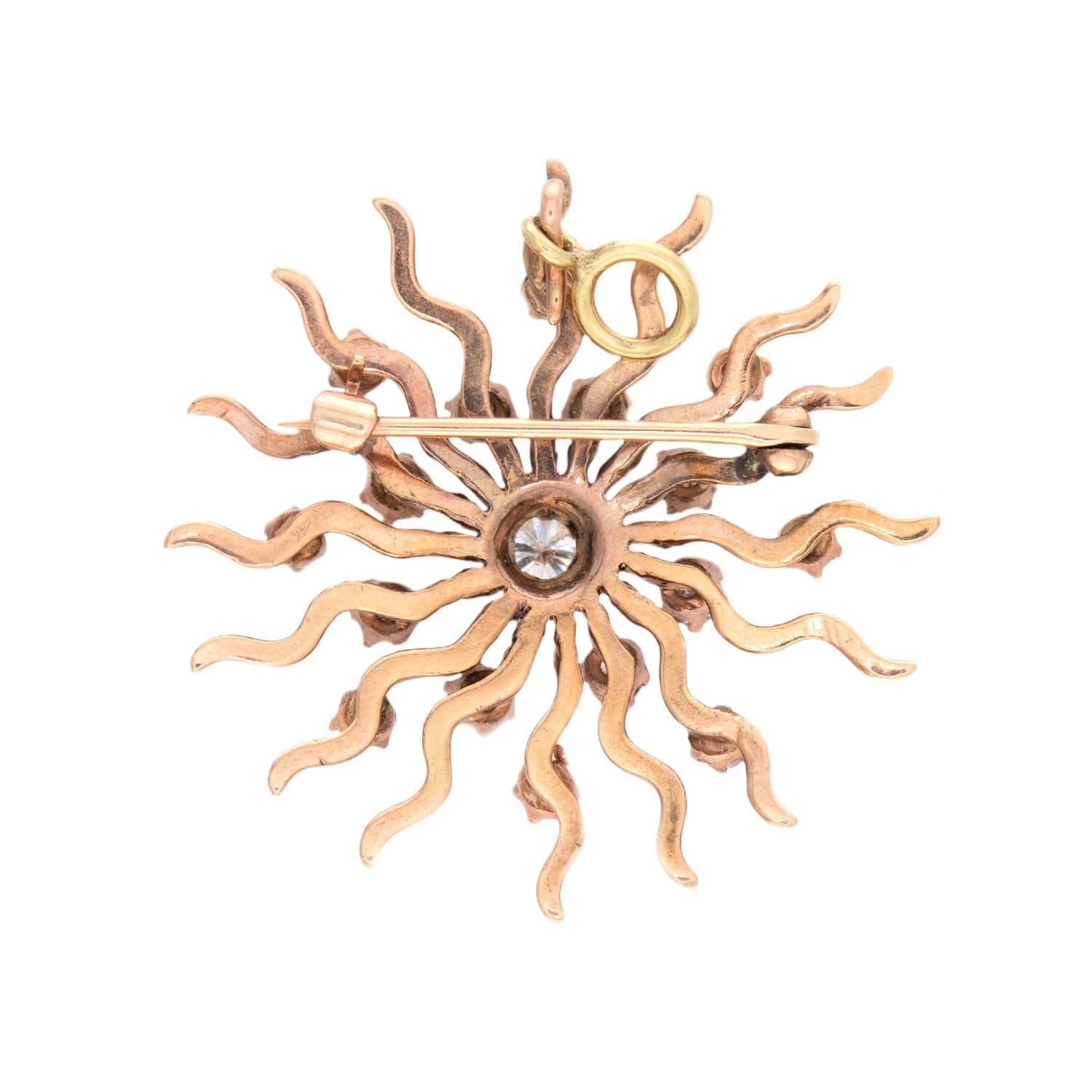 Art Deco 14k Diamond Starburst Pin/Pendant