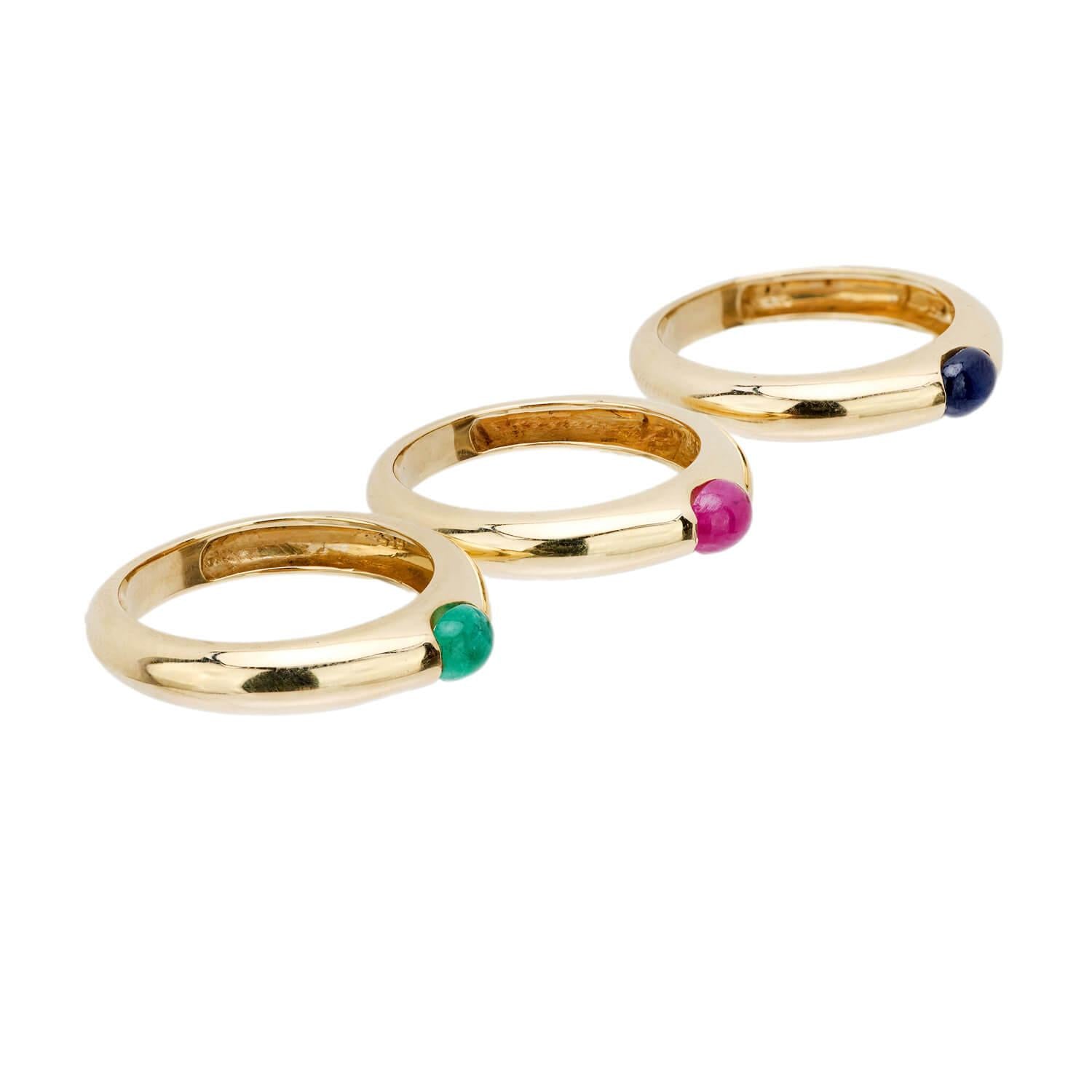 Estate 14k Sapphire, Ruby, & Emerald Three Band Set