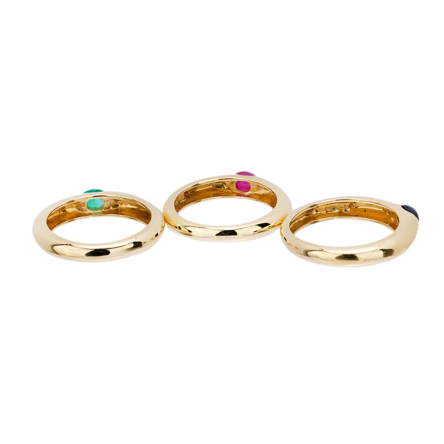 Estate 14k Sapphire, Ruby, & Emerald Three Band Set