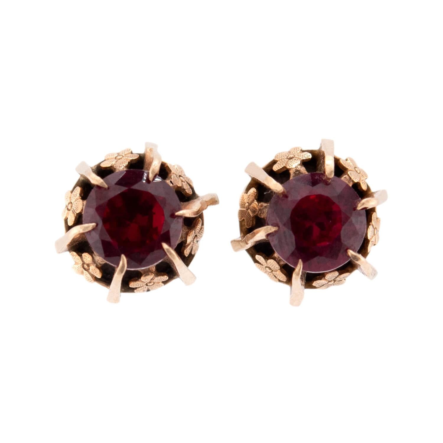 Victorian 14k Ruby Stud Earrings