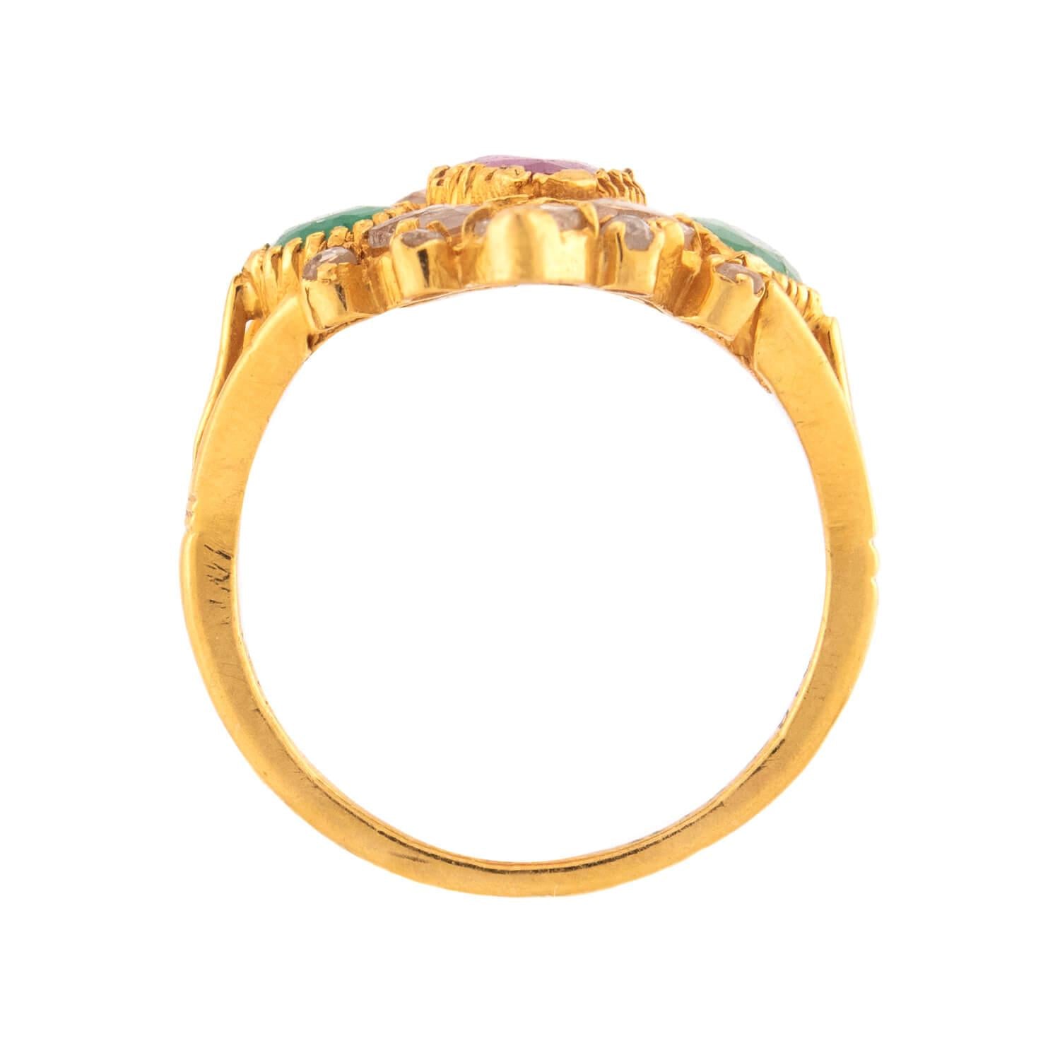 ANJANEY JEWELRY Estate Indian 22k Ruby, Emerald, & Diamond Ring