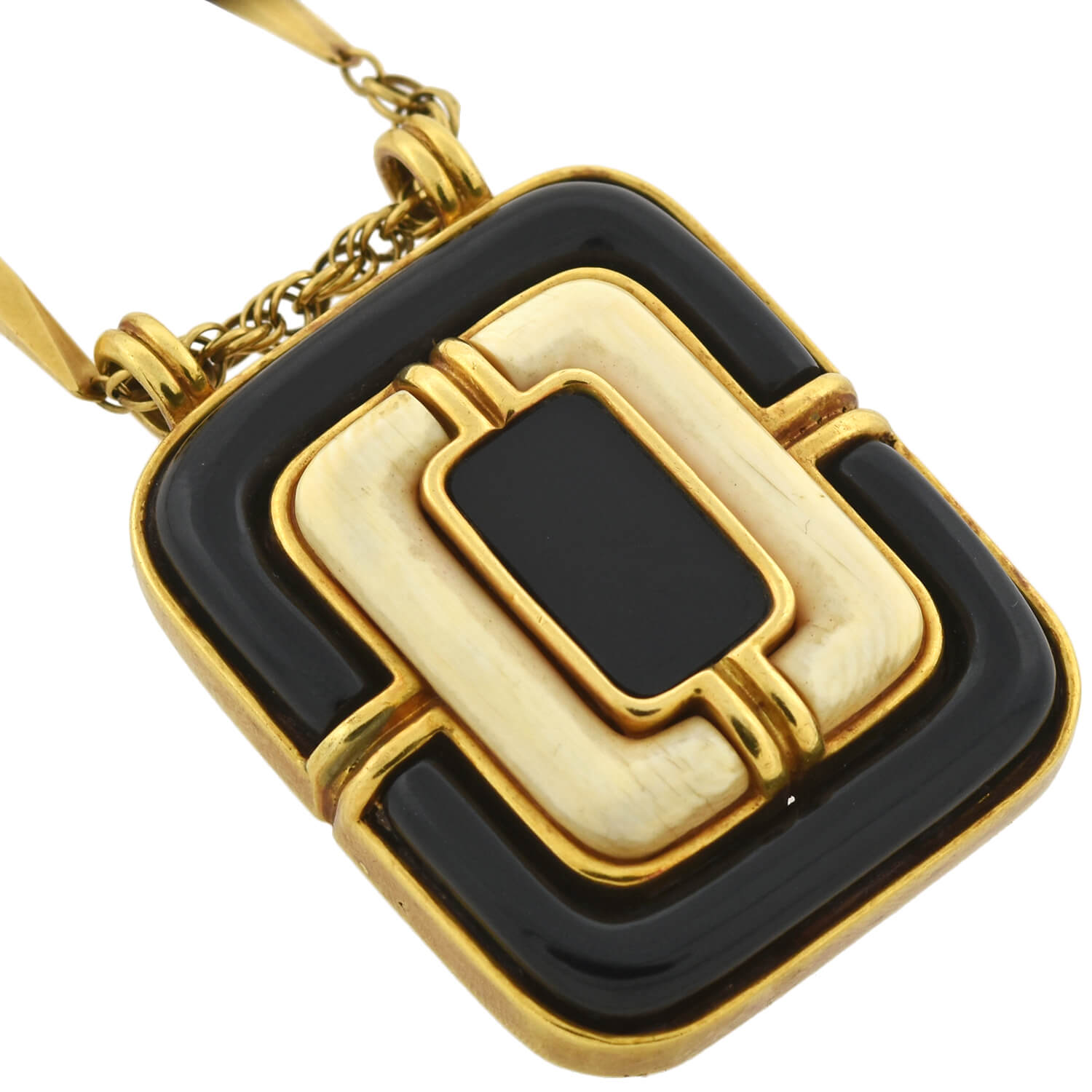 TIFFANY & Co. Ca. 1960 Large 18kt Onyx + Ivory Pendant Necklace 24.5"