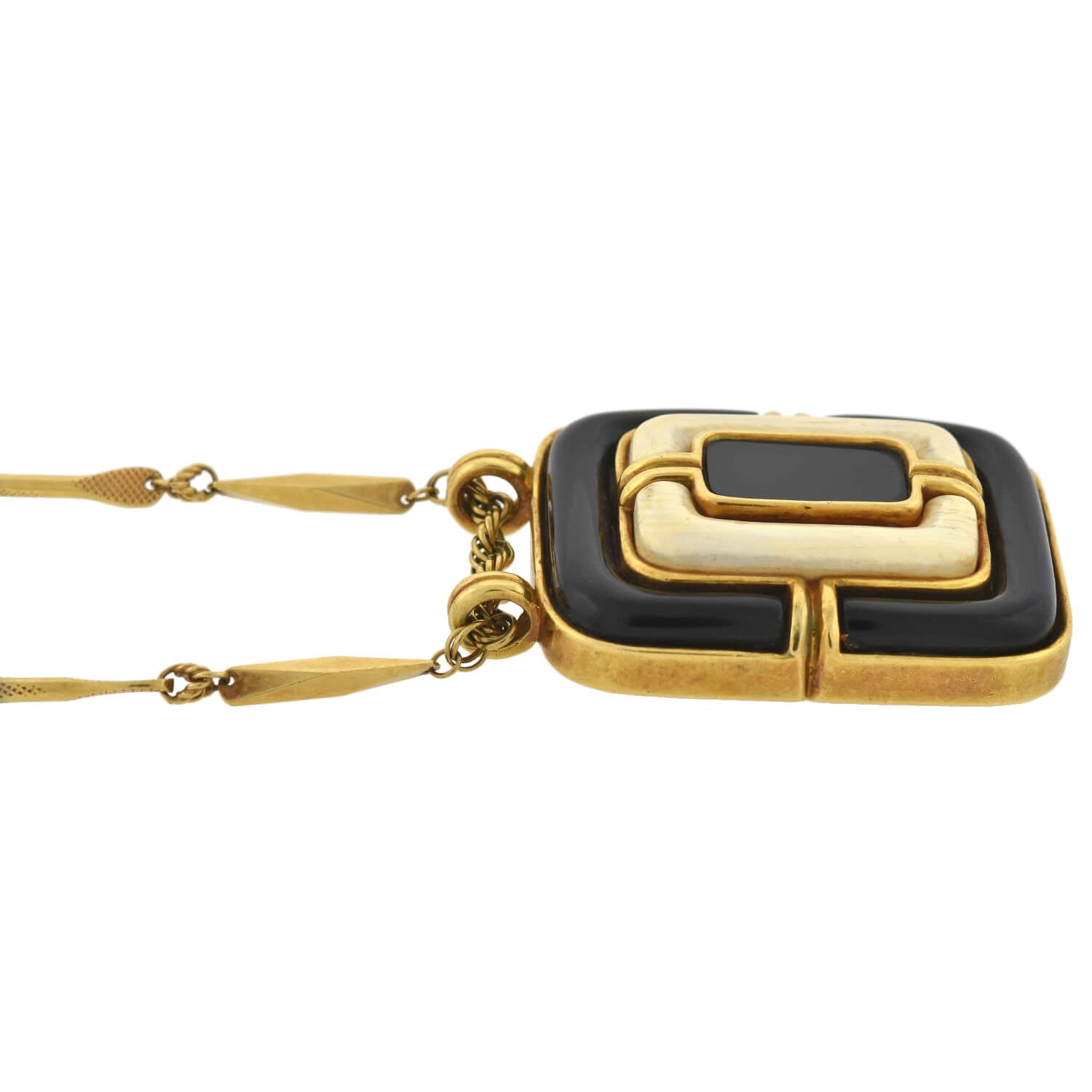 TIFFANY & Co. Ca. 1960 Large 18kt Onyx + Ivory Pendant Necklace 24.5"