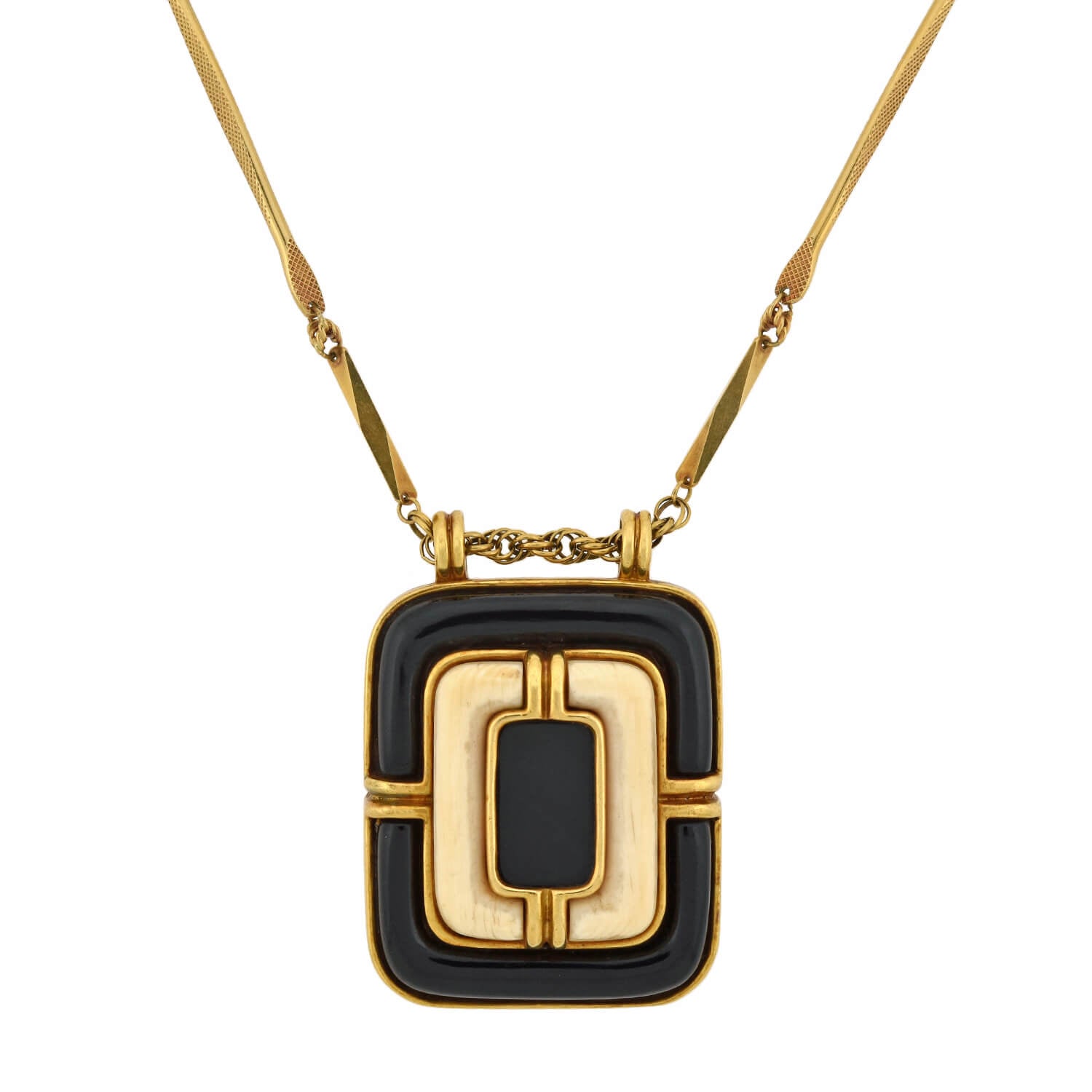 TIFFANY & Co. Ca. 1960 Large 18kt Onyx + Ivory Pendant Necklace 24.5"