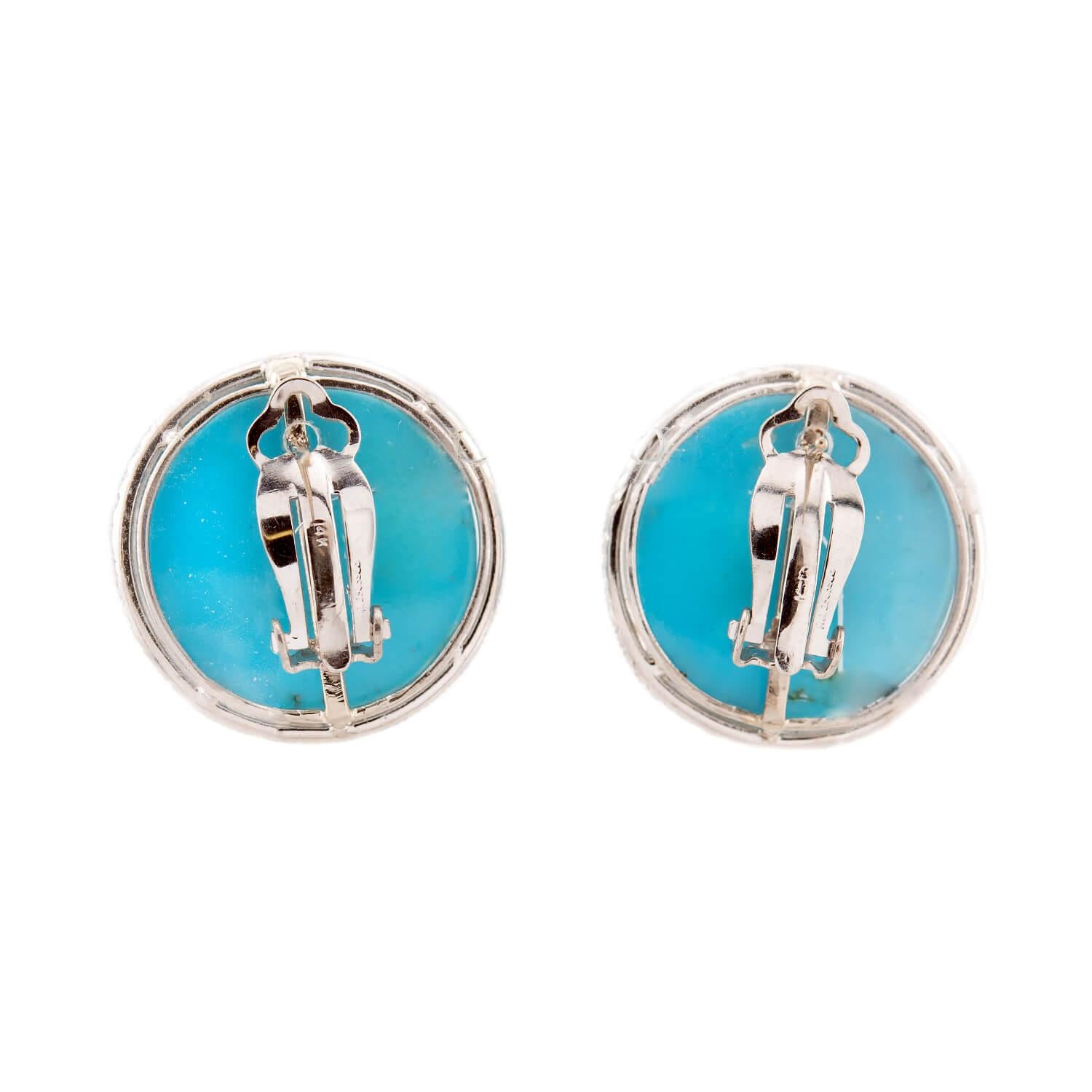 Estate Platinum/14K Turquoise & Diamond Earrings