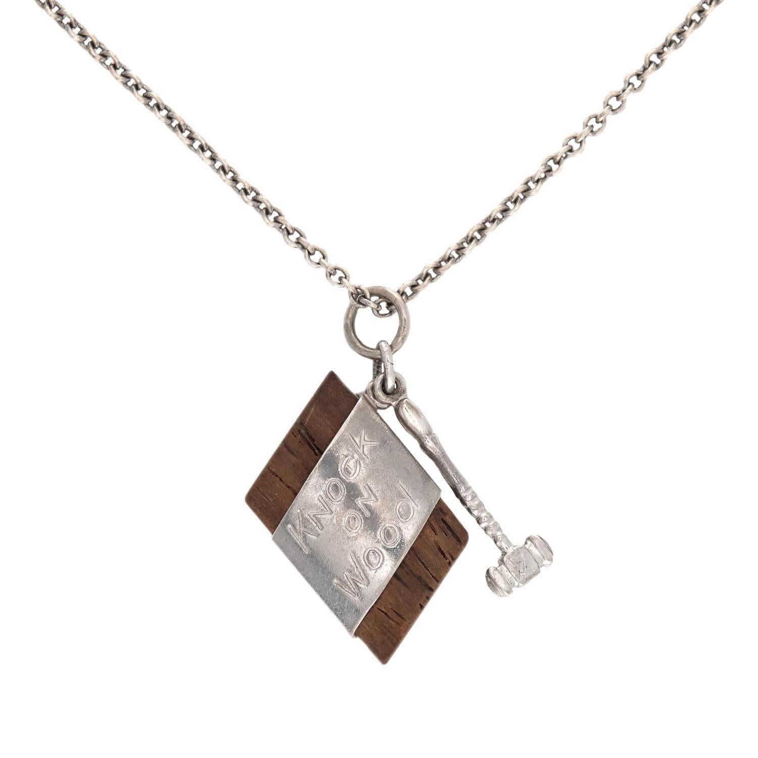 Vintage Sterling Silver "Knock On Wood" Pendant Necklace