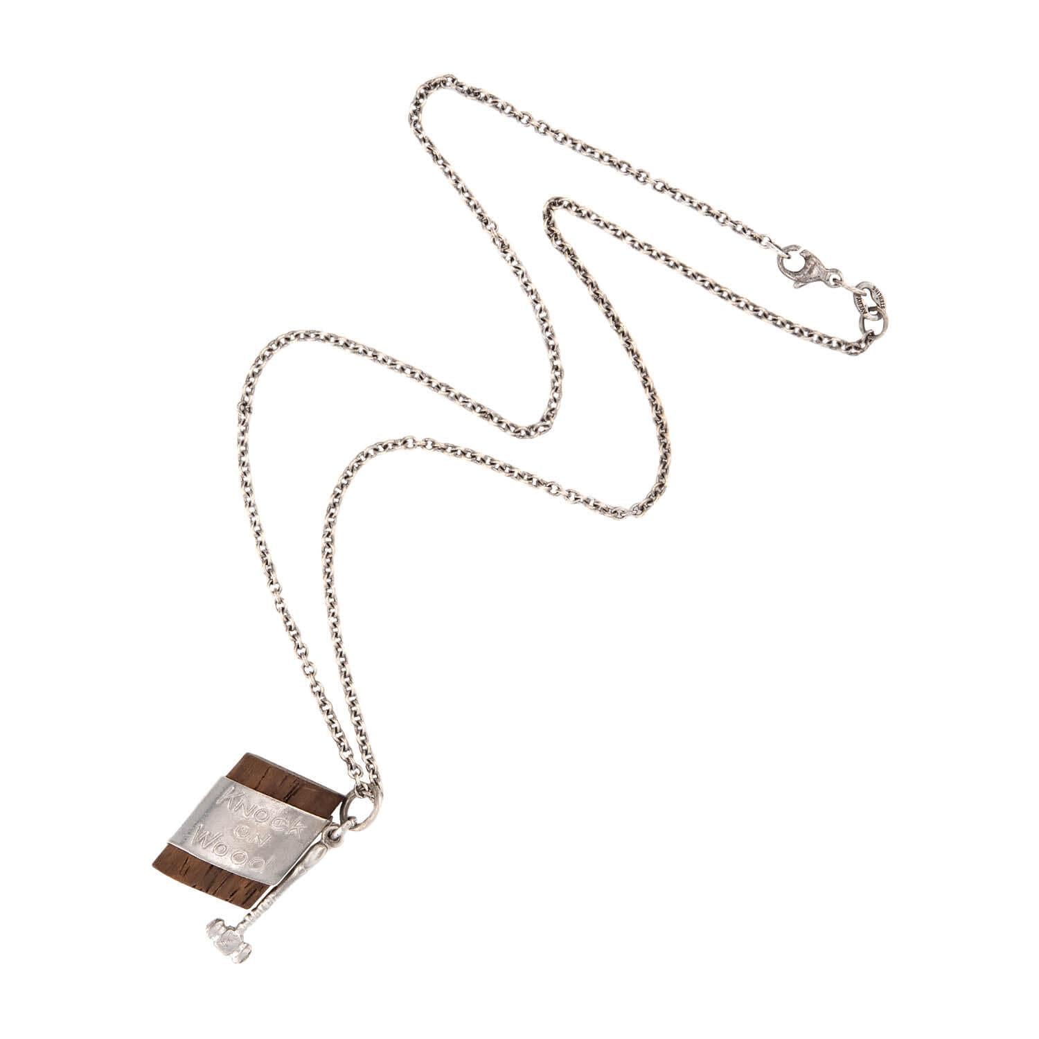 Vintage Sterling Silver "Knock On Wood" Pendant Necklace