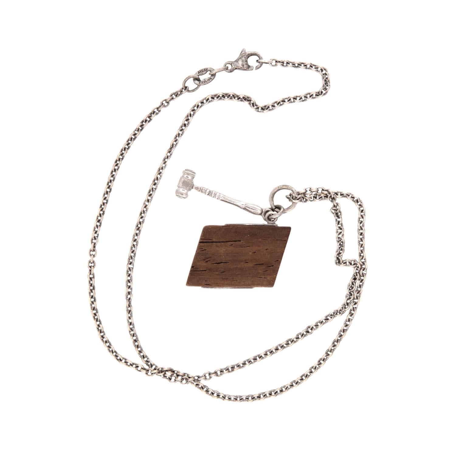 Vintage Sterling Silver "Knock On Wood" Pendant Necklace
