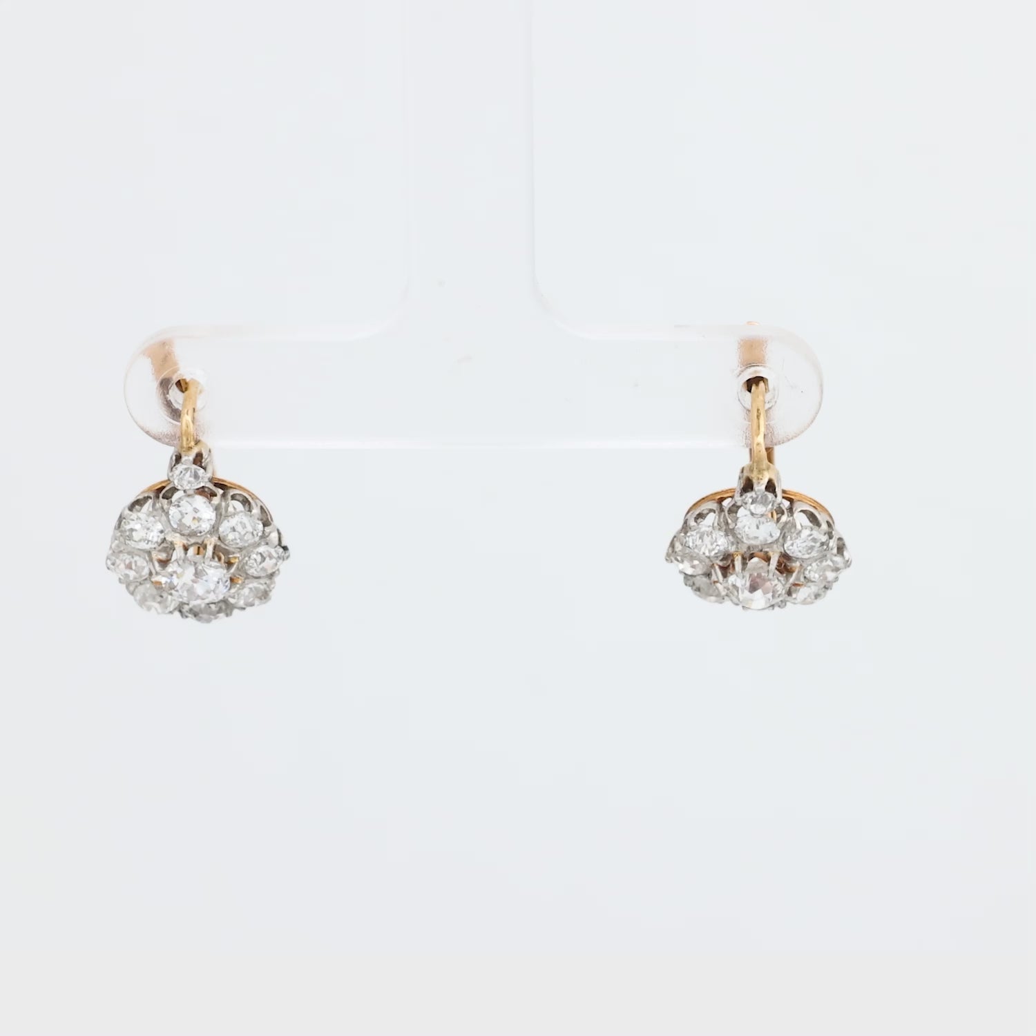 Edwardian French 18k/Platinum Diamond Cluster Earrings 2.50ctw