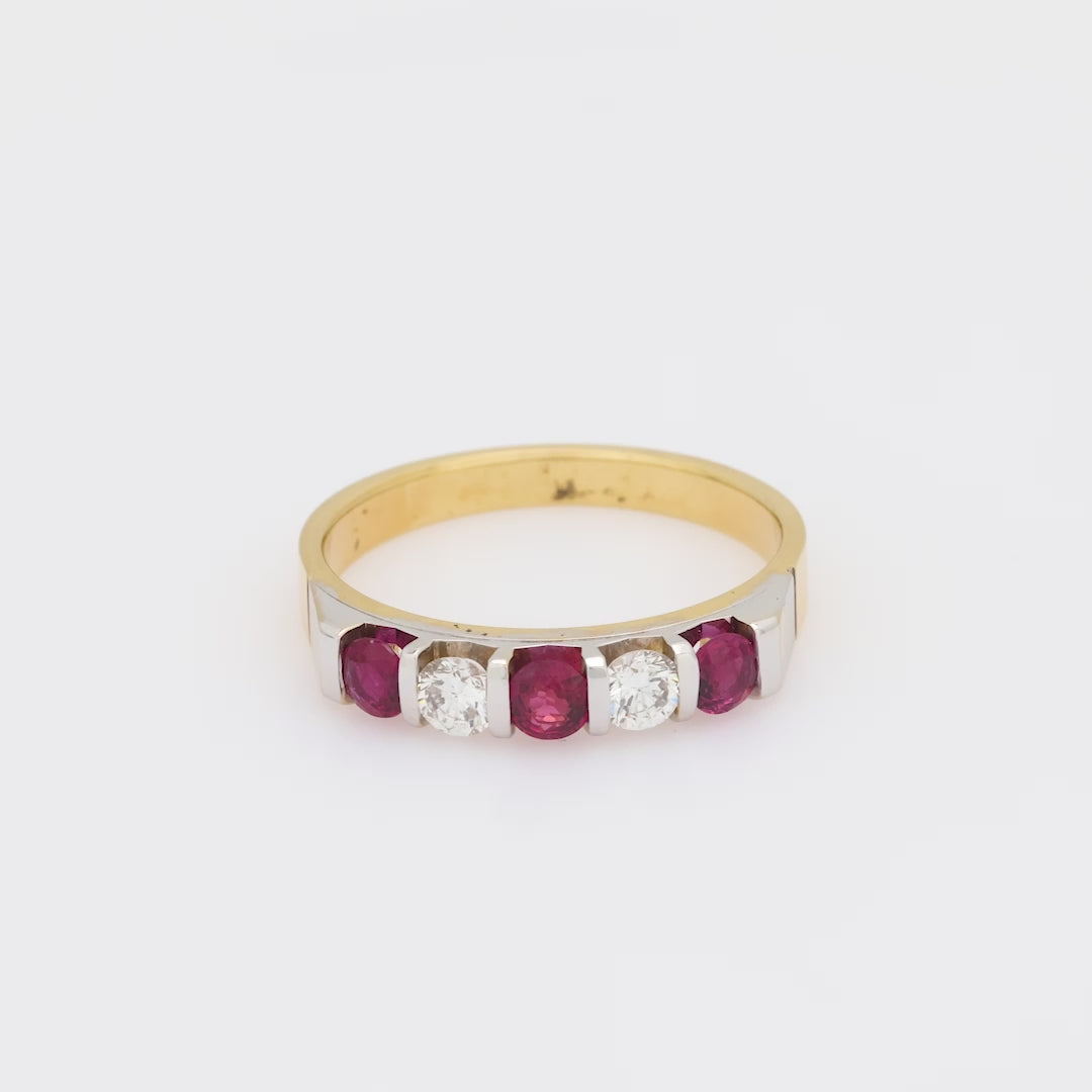 SPARK Estate 18k Diamond and Ruby 5-Stone Ring