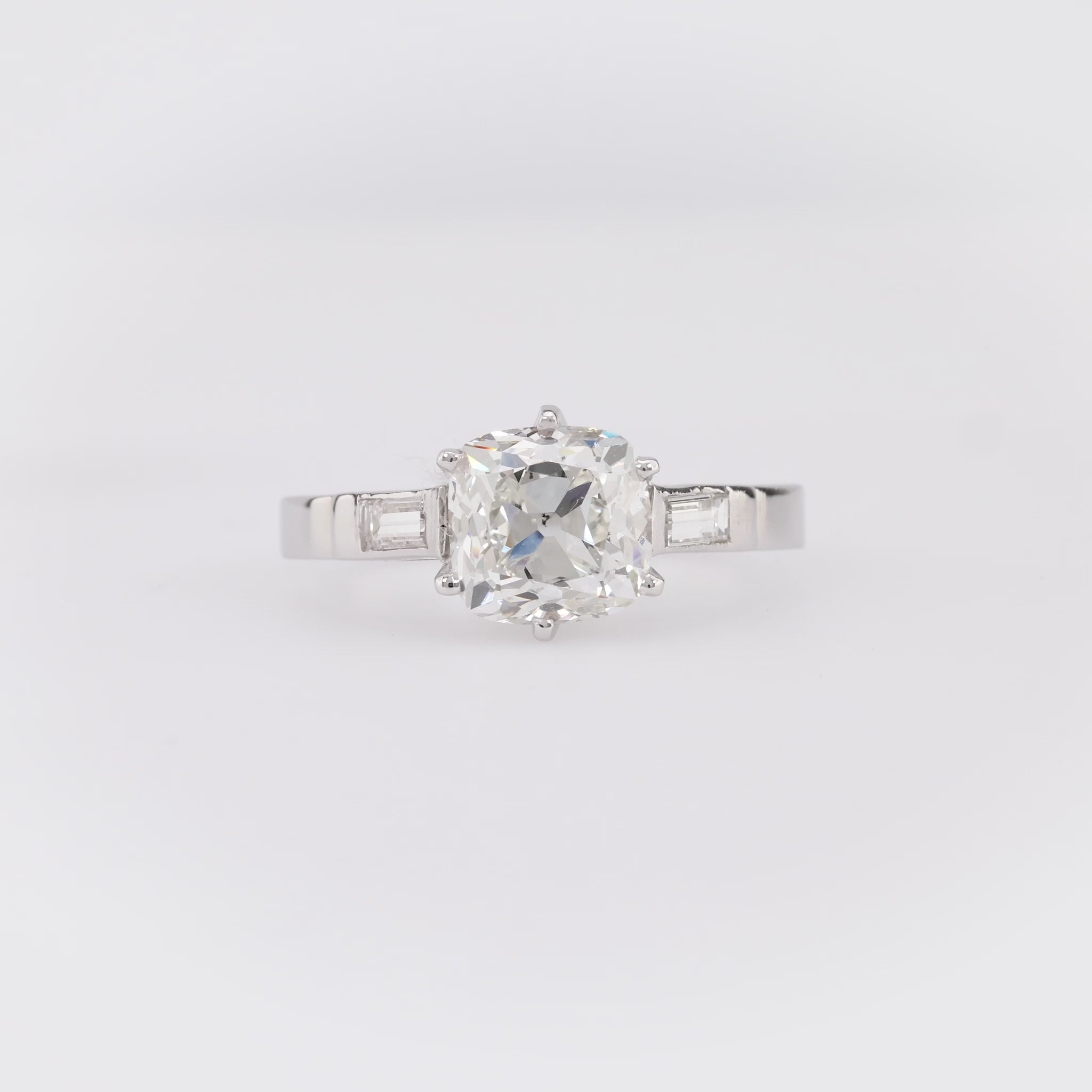 Retro French Platinum GIA Diamond Engagement Ring 2.19ct
