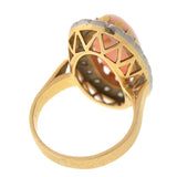 Art Deco 18kt Angel Skin Coral Diamond Cluster Ring