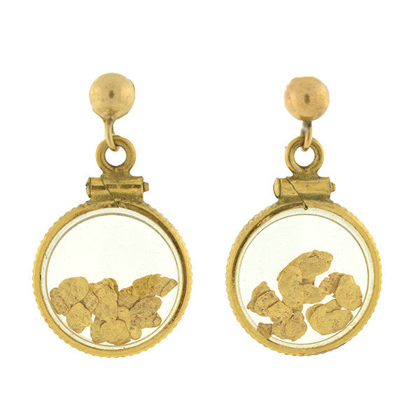 Retro 14kt Crystal & Gold Nugget Earrings