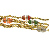 Art Deco 14kt Watch Chain w/ Agate & Crystal Beads 51"
