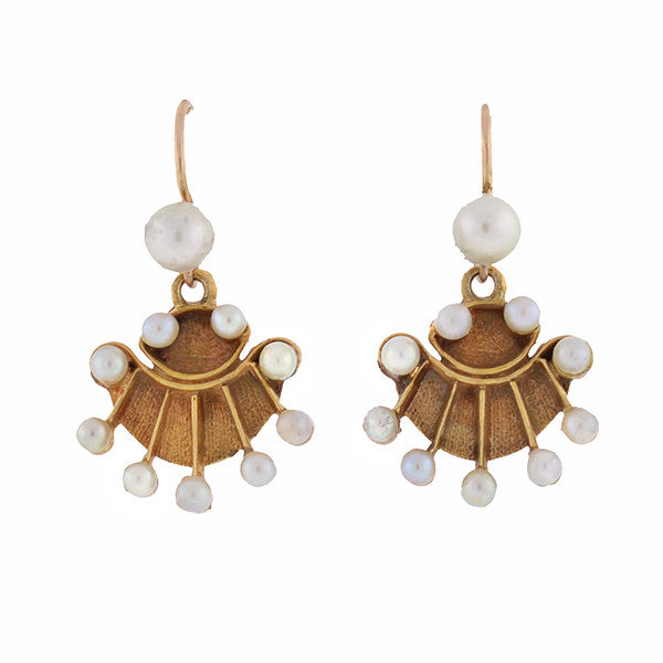 Vintage 14kt Gold Pearl Fan Earrings