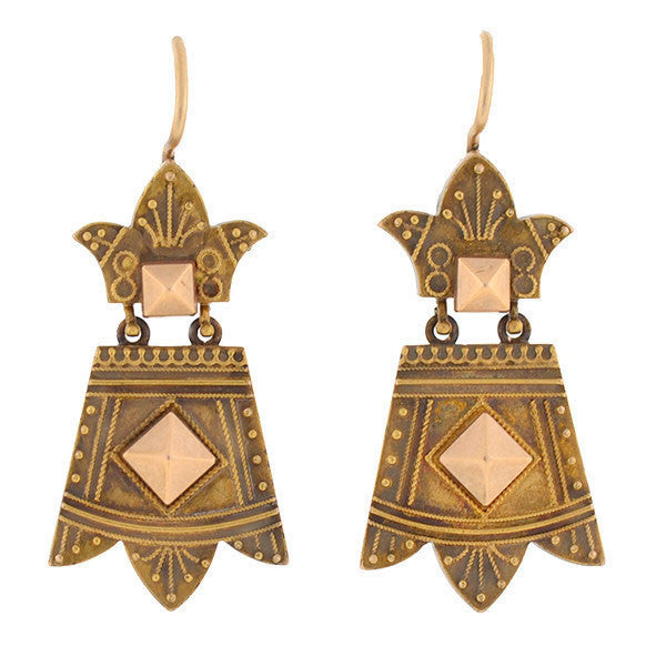 Victorian 14kt Gold Etruscan Earring & Pin/Pendant Set