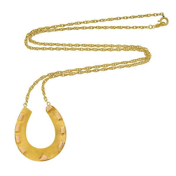 Victorian 15kt Yellow & Rose Gold Horseshoe Necklace
