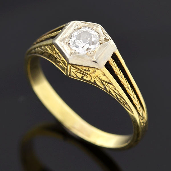 Edwardian 15kt Mixed Metals Diamond Engagement Ring 0.35ct