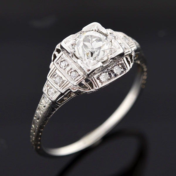 Art Deco 18kt Diamond Engagement Ring 0.80ct