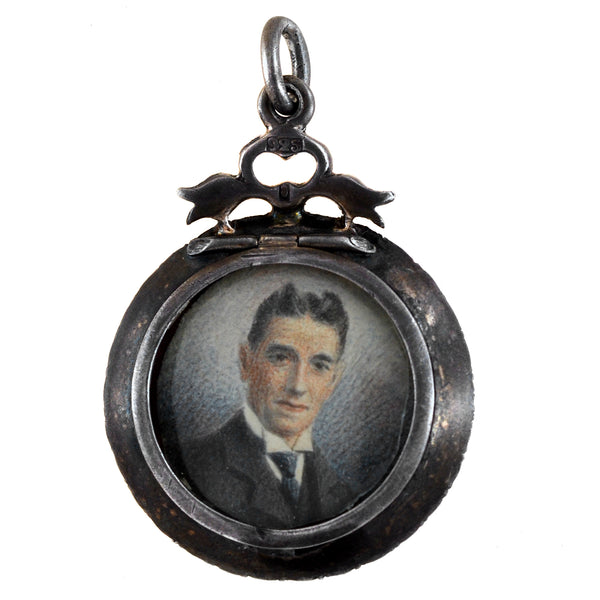 Victorian Sterling French Paste Double-Sided Painted Portrait Locket Pendant