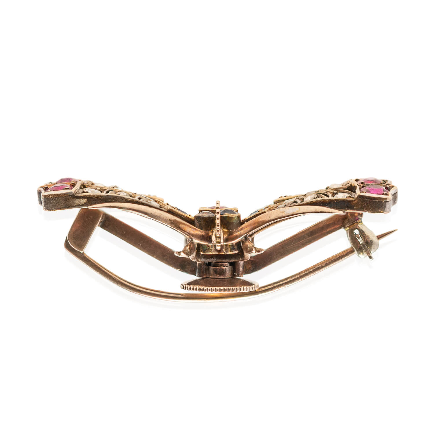 Art Nouveau 14kt/Sterling, Sapphire, Ruby, Diamond + Pearl Butterfly Pin/Pendant