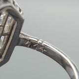 Art Deco Style Platinum, Enamel + Diamond Ring 1ctw Center