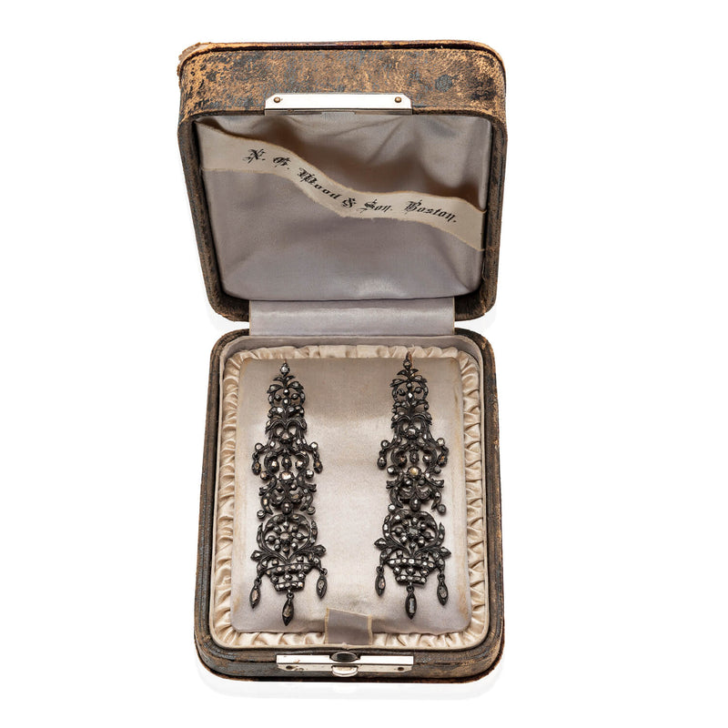 Georgian Sterling/18kt Long Rose Cut Diamond Earrings 2ctw