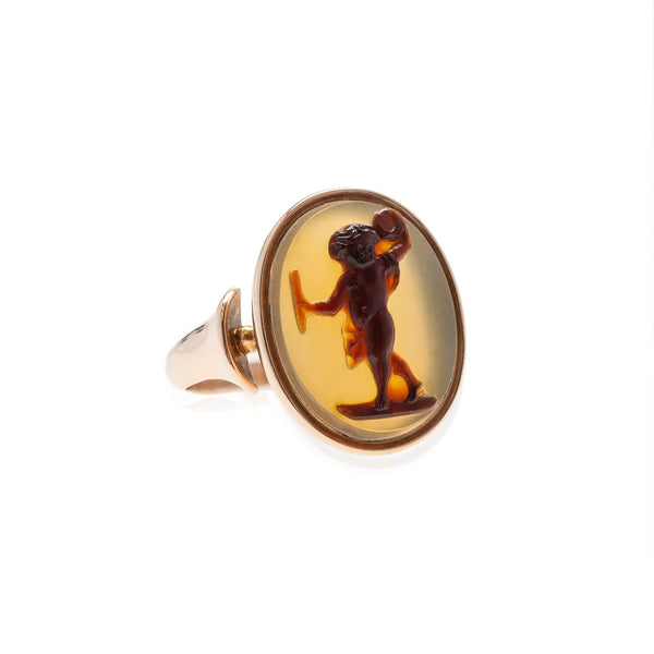 Early Victorian 15kt + Agate Hardstone Cameo Ring