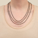 Victorian Long Gunmetal Crystal Chain Necklace 66 1/2"
