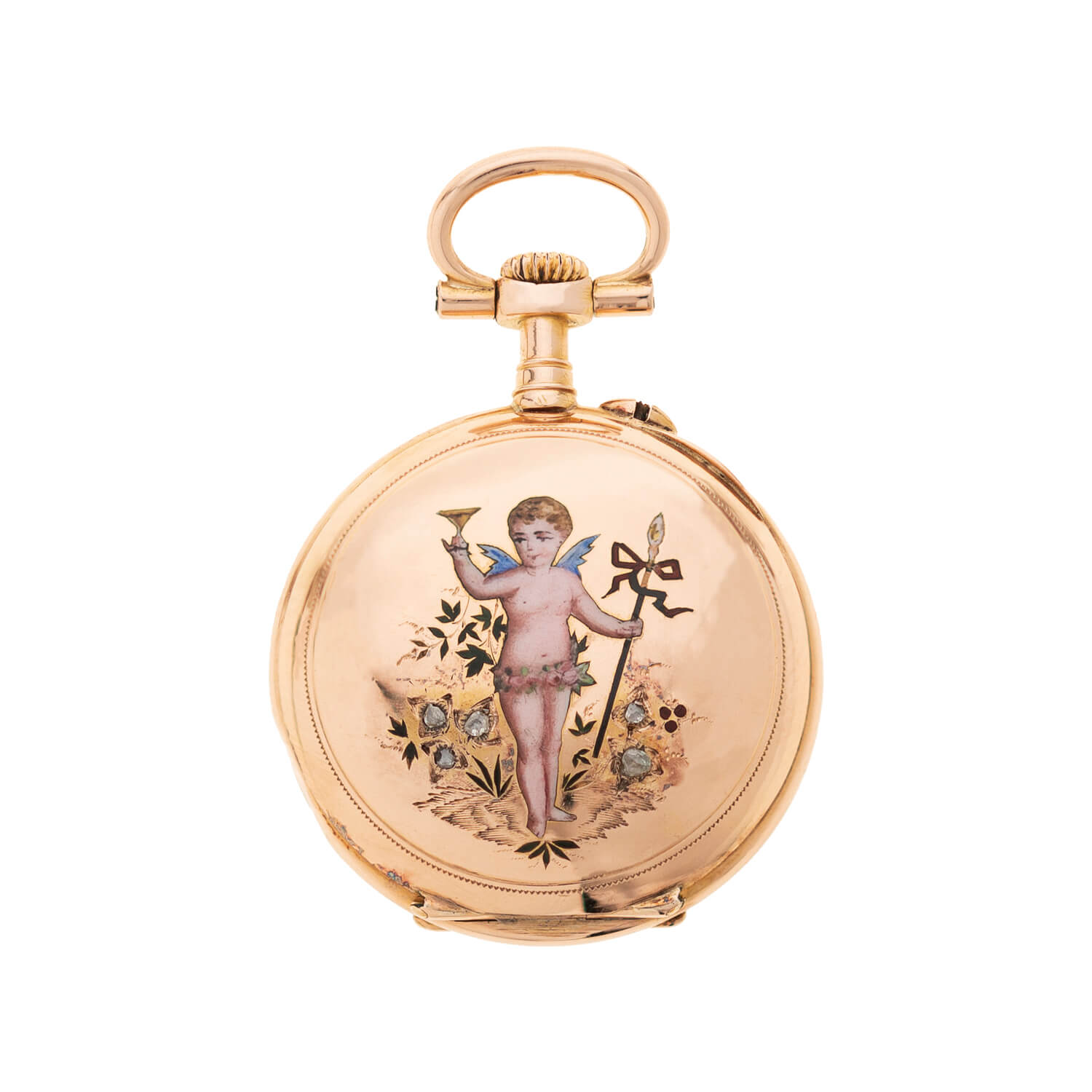 Victorian French 18k Diamond Enameled Pocket Watch
