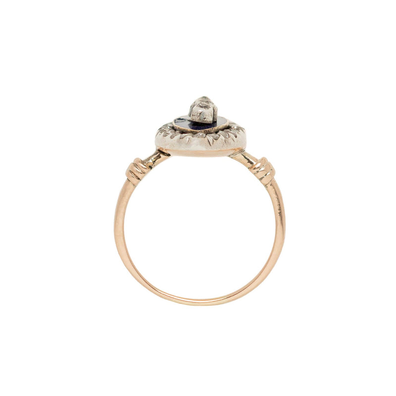 Georgian 18k/Sterling + .40ctw Rose Cut Diamond Enamel Ring