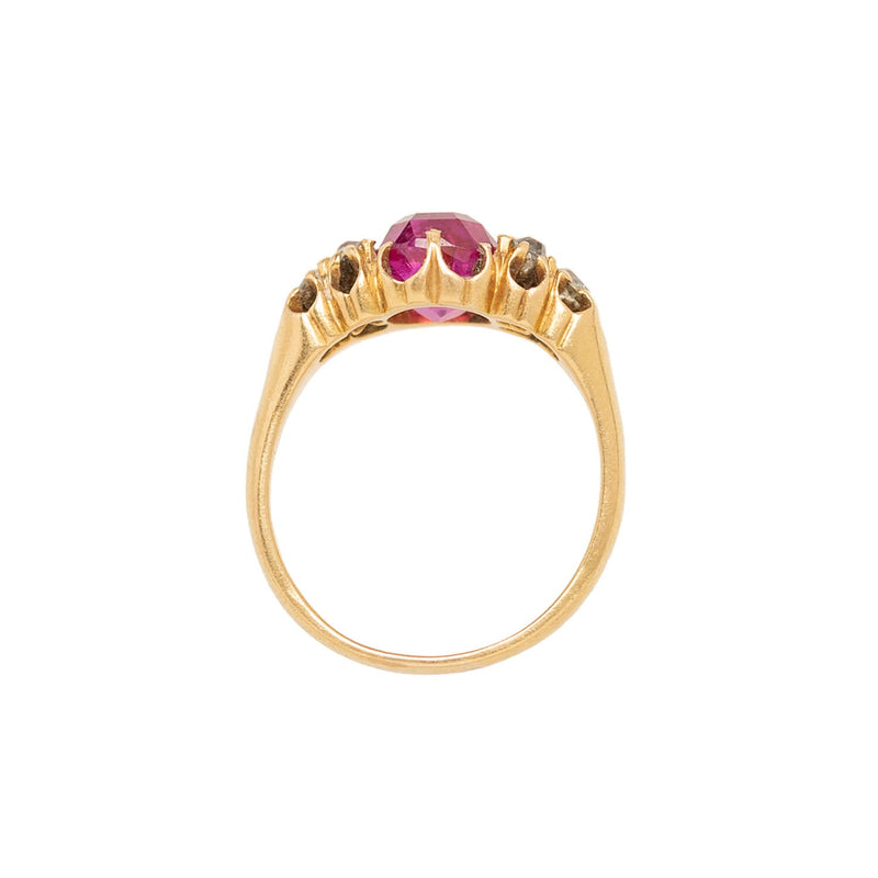 Victorian French 18k Burmese Ruby + Diamond Ring