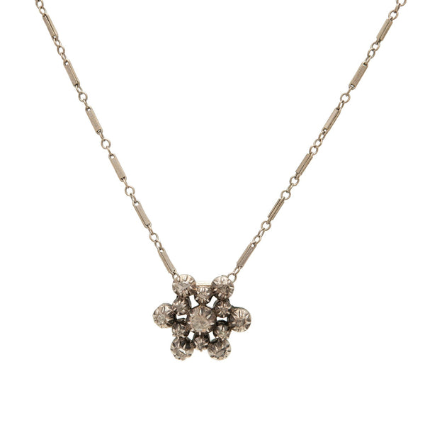 Victorian 14k/Sterling Diamond Snowflake Pendant Necklace