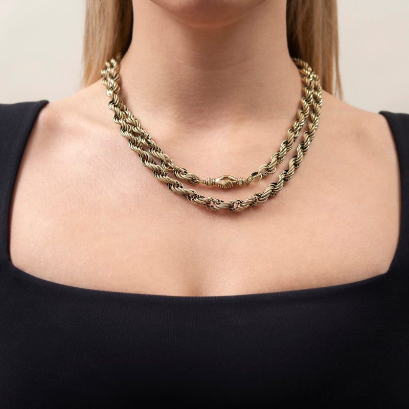 Georgian 15k Textured Link 37" Chain Necklace with Hand Clasp 44.7g