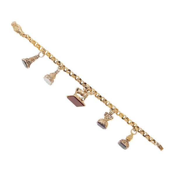Victorian Gold Multi Stone 5-Fob Bracelet with Hand Clasp