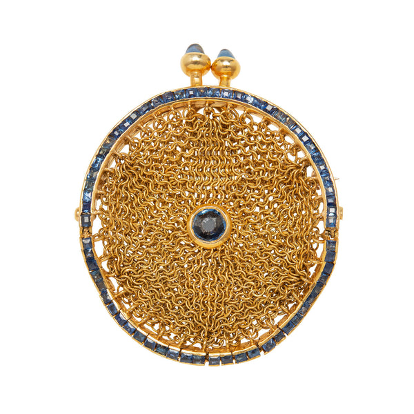 Victorian 18k Sapphire Chatelaine Mesh Purse Pin or Pendant 16.3g