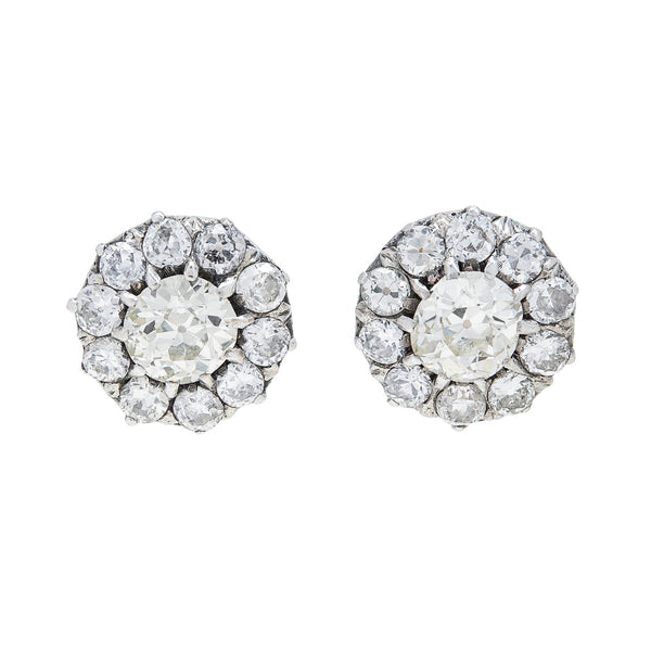 Victorian 14k/Sterling Diamond Cluster Stud Earrings 7.50ctw