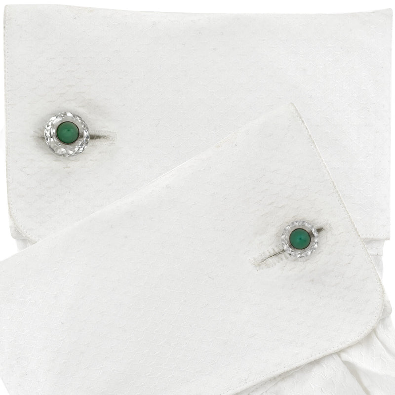 Late Art Deco 18kt/Sterling Faceted Rock Crystal + Chrysoprase Cufflinks