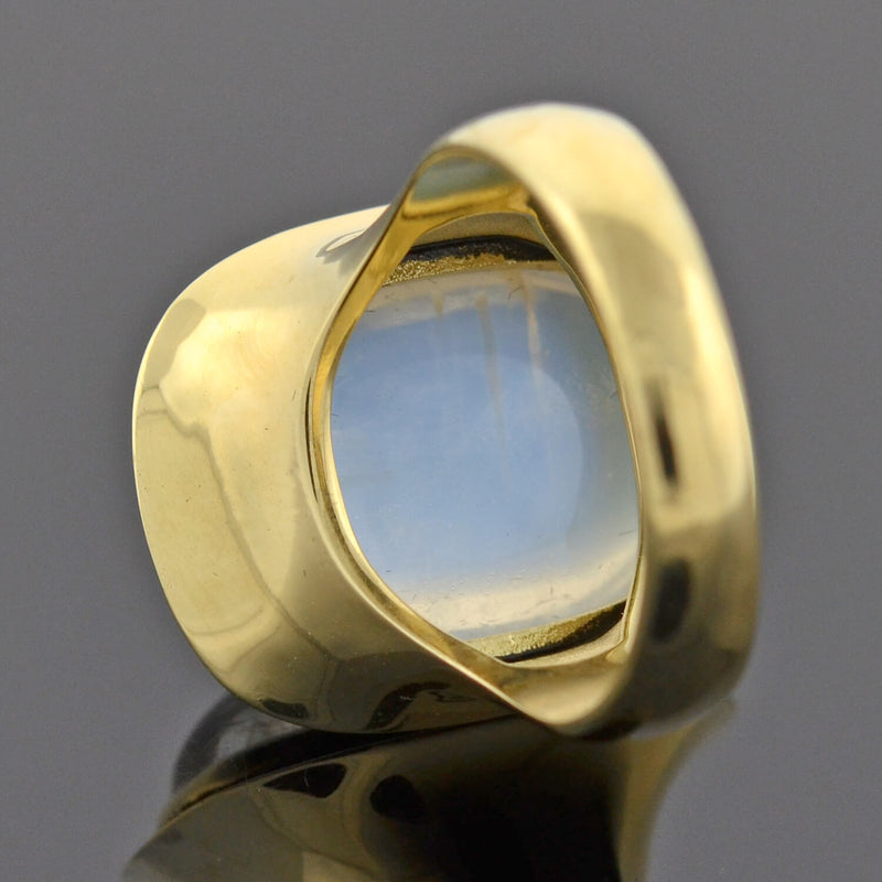 Art Nouveau Style 18kt Enameled Moonstone Ring