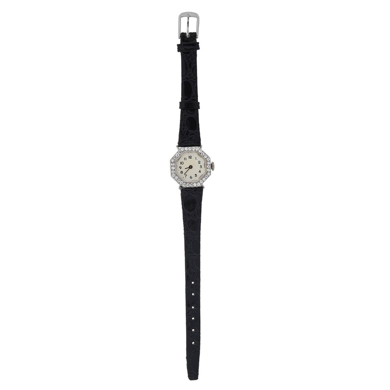 Hayden W. Wheeler & Co. Art Deco Platinum Diamond Watch with Leather Band