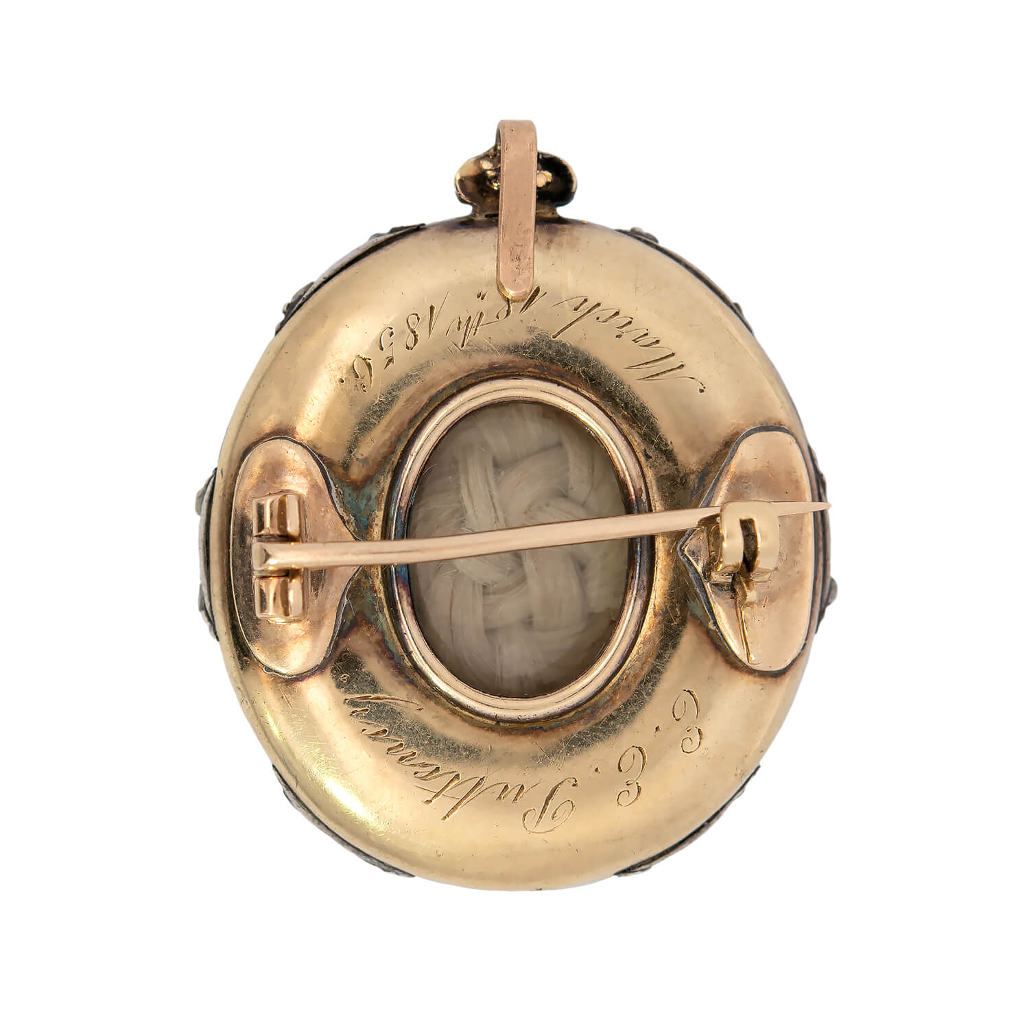 Victorian 14k Banded Agate, Rose Cut Diamond + Enamel Mourning Locket/Pendant