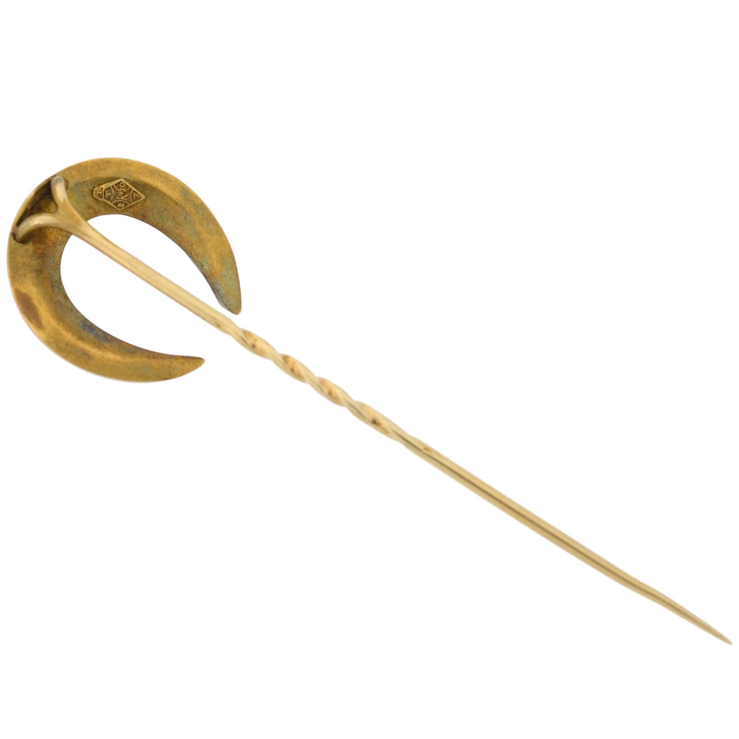 Victorian 18kt/14kt Banded Agate + Rose Cut Diamond Horseshoe Stick Pin