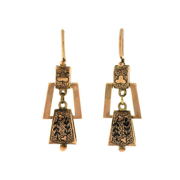 Antique Victorian 14k Gold and Enamel Taille d'Epargne Earrings