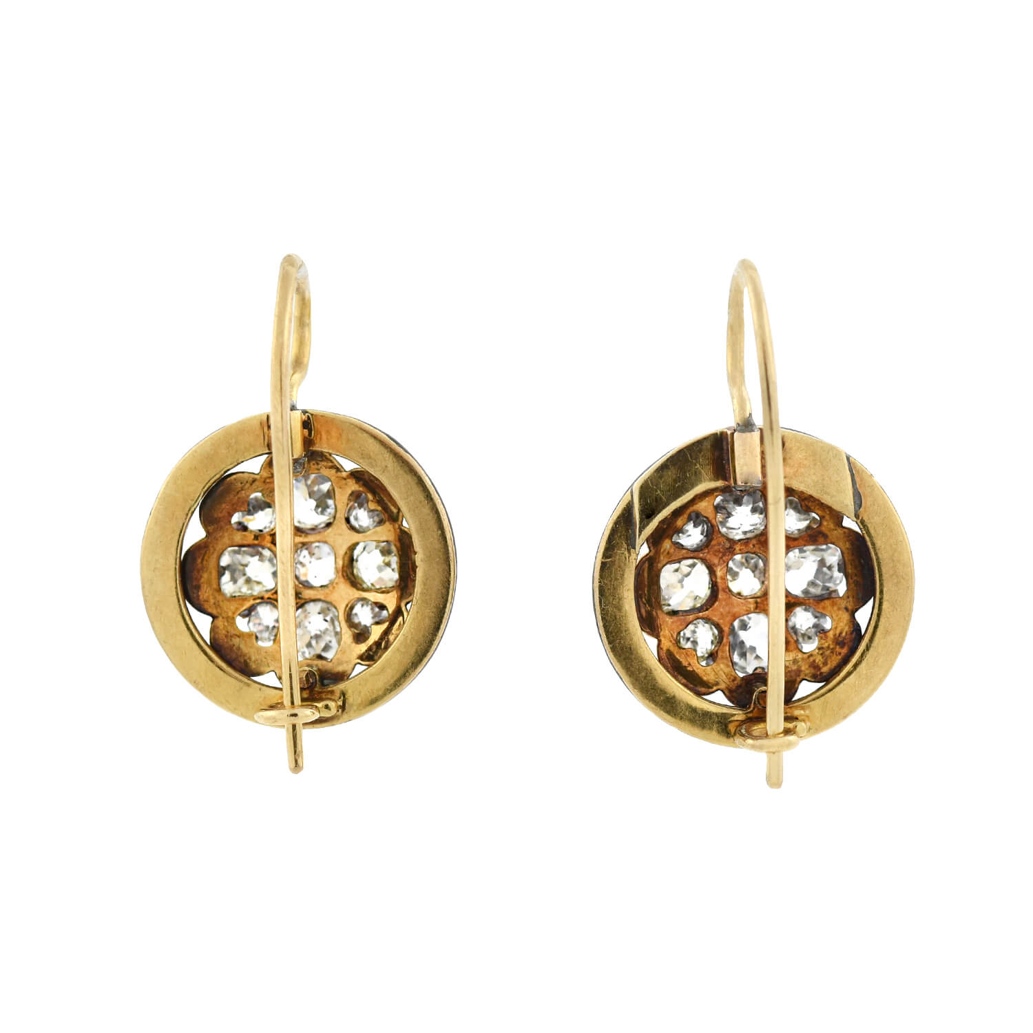 Victorian 14kt Black Enamel + Diamond Cluster Earrings 1.30ctw