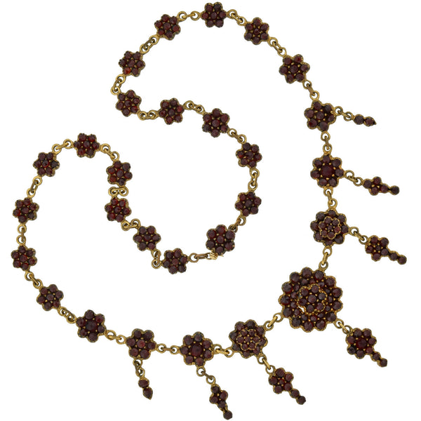 Victorian Bohemian Garnet Cluster Link Festoon Style Necklace 18"